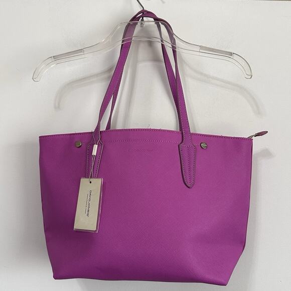 David Jones Paris Purse Tote Purple Vintage Zipper 17x10 Faux Leather‎ Party NEW - Picture 7 of 11